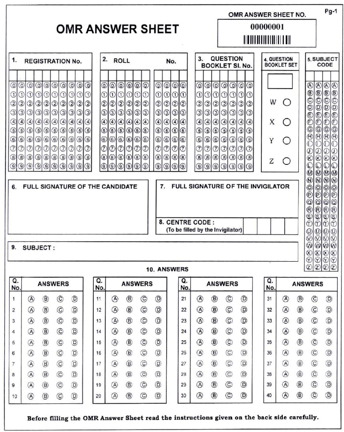 omr sheet by wbchse for semester exams